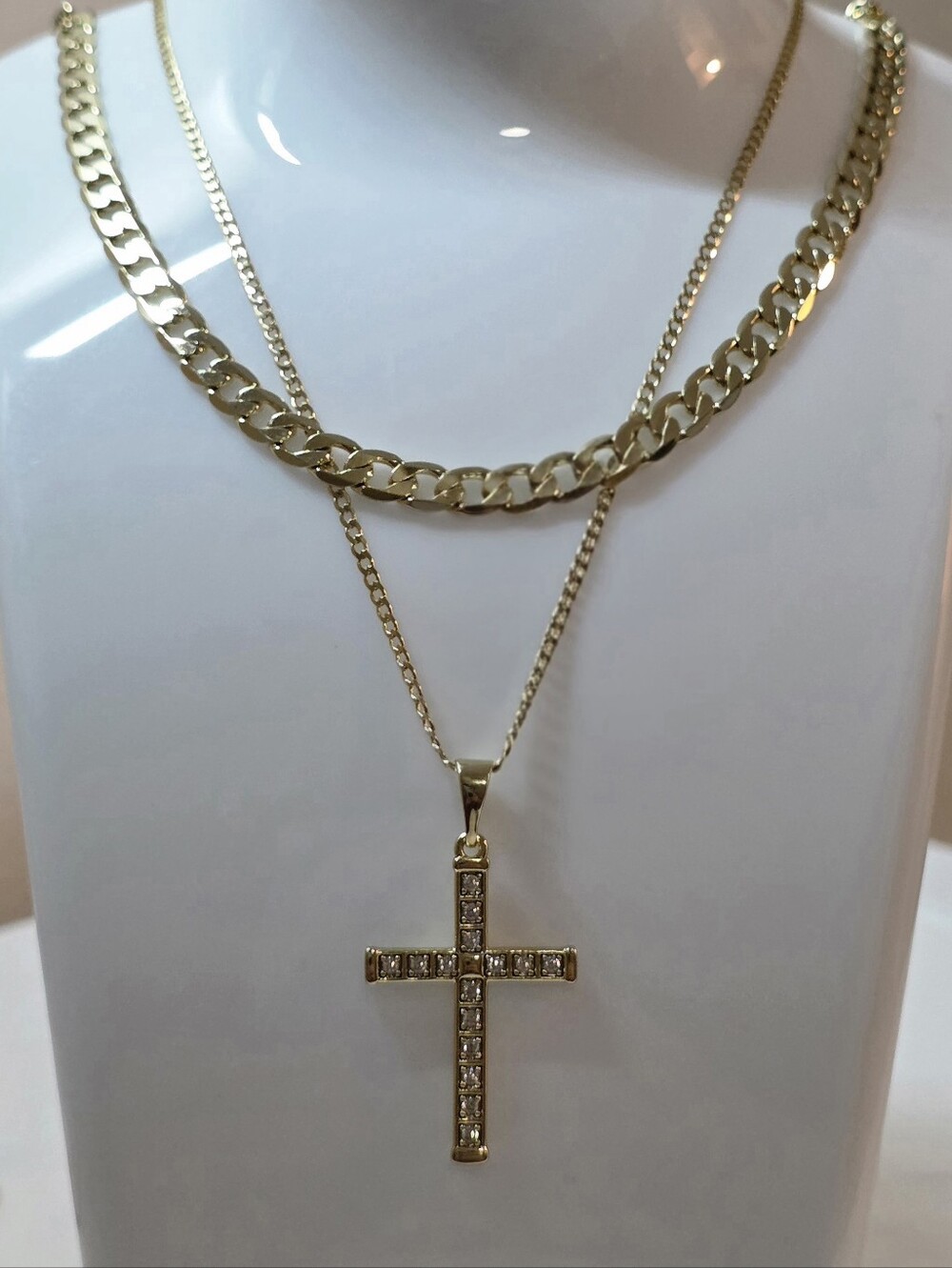 Cross Pendant Layered Cuban 20" & 24" Necklace Set